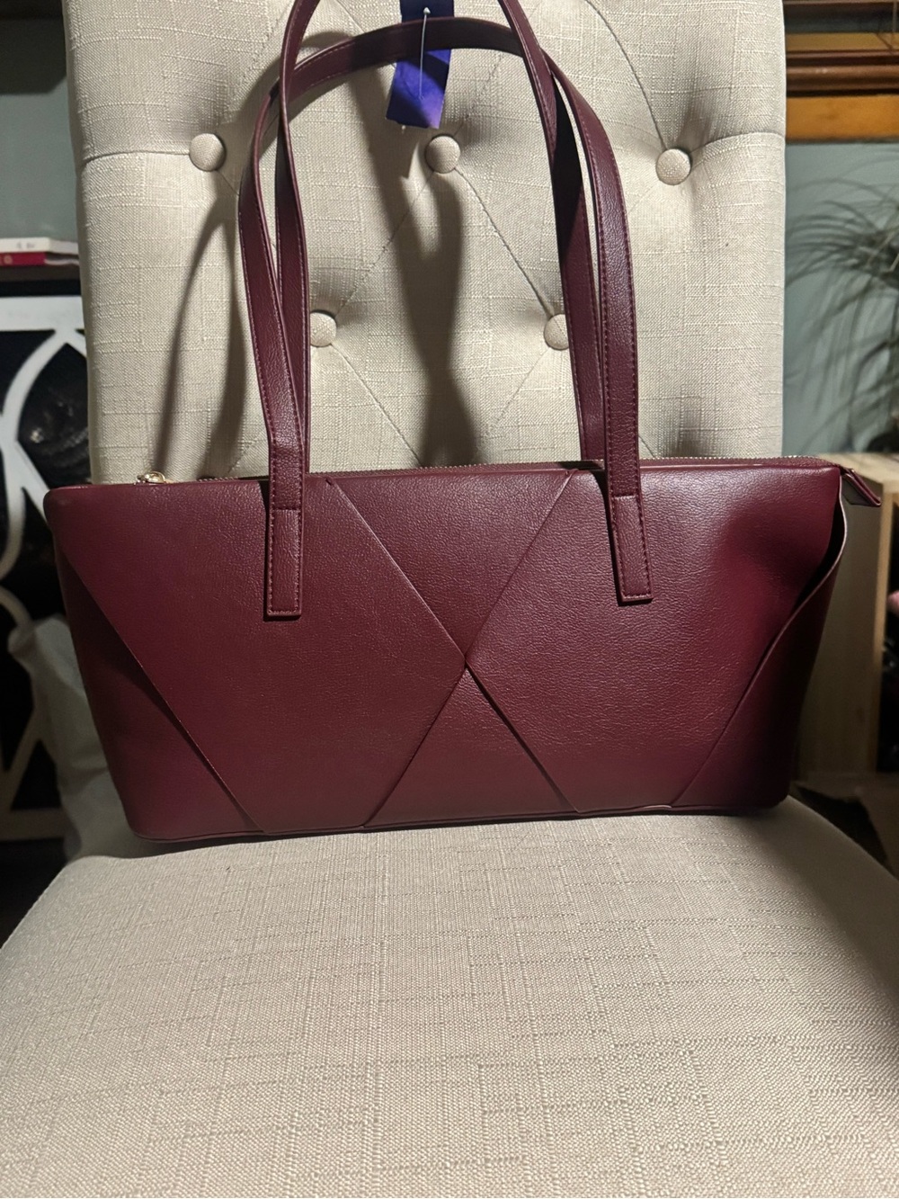 Isabelle Vegan leather woven style shoulder bag— Burgundy NWoT